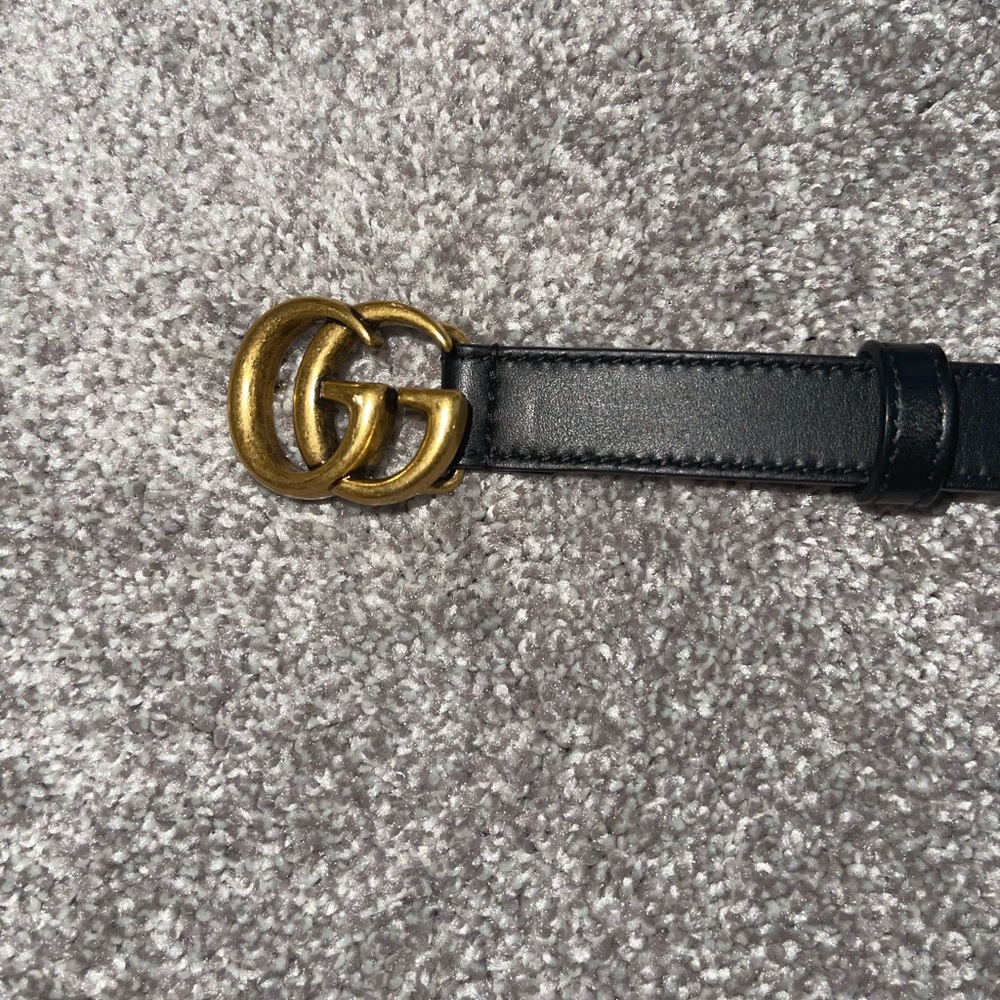 Gucci Black Leather Belt with Gold Details